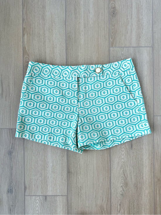 Trina Turk Pants - Trina Turk Aqua Geometric Jacquard Tailored Shorts Size 8 EUC Coastal Preppy